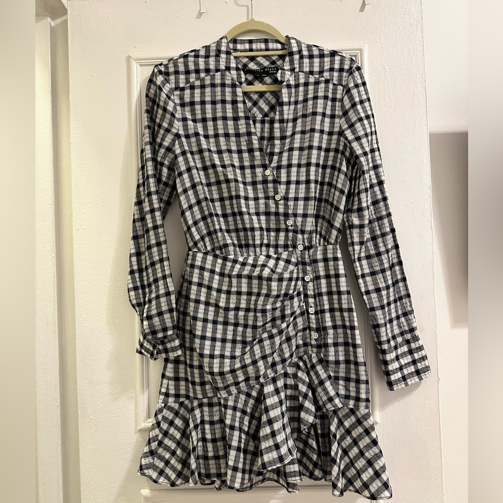 Veronica Beard Black & White Checked Long Sleeve Wrap Dress - Picture 2 of 7